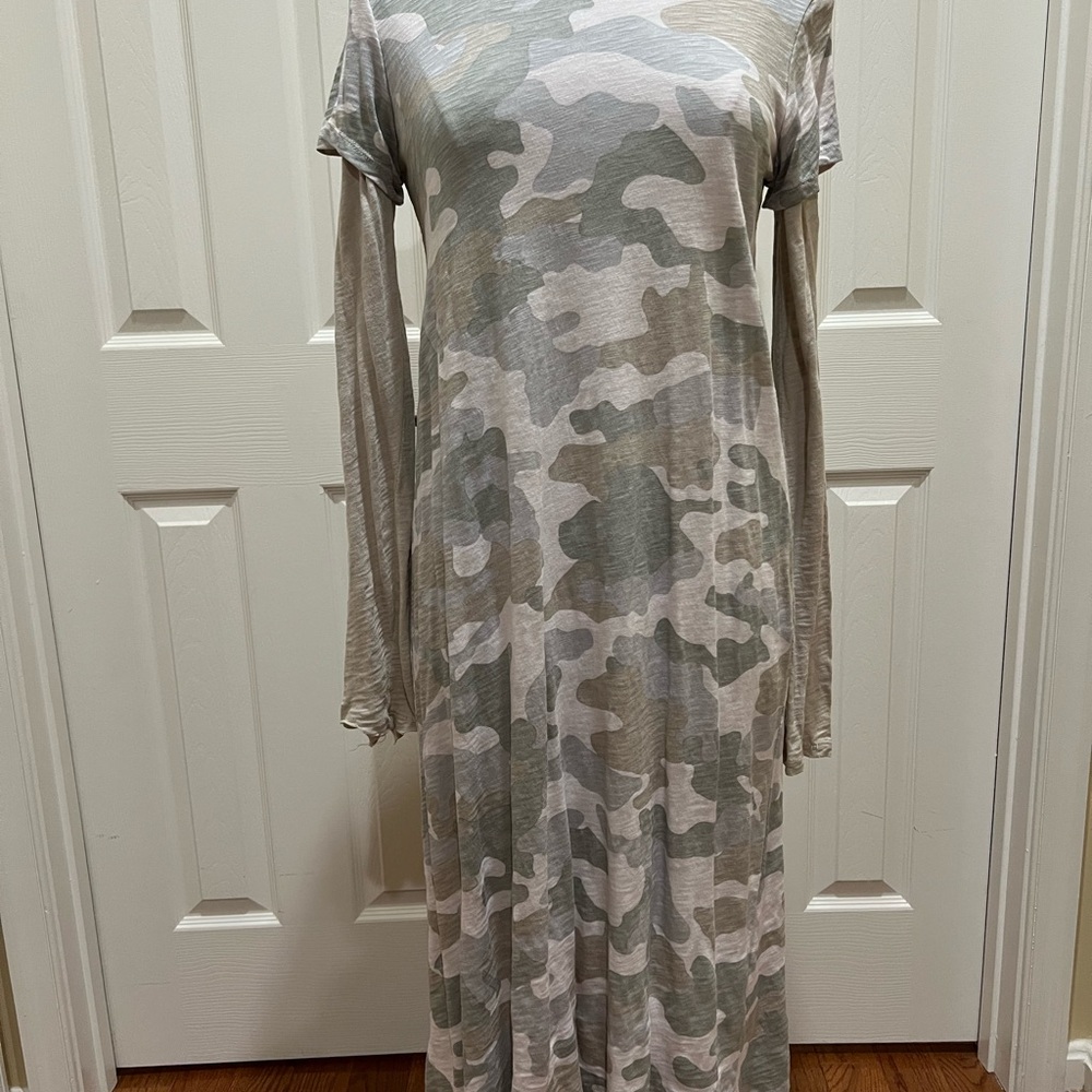 ATM Anthony Thomas Melillo Olive & Cream Camouflage Maxi Dress